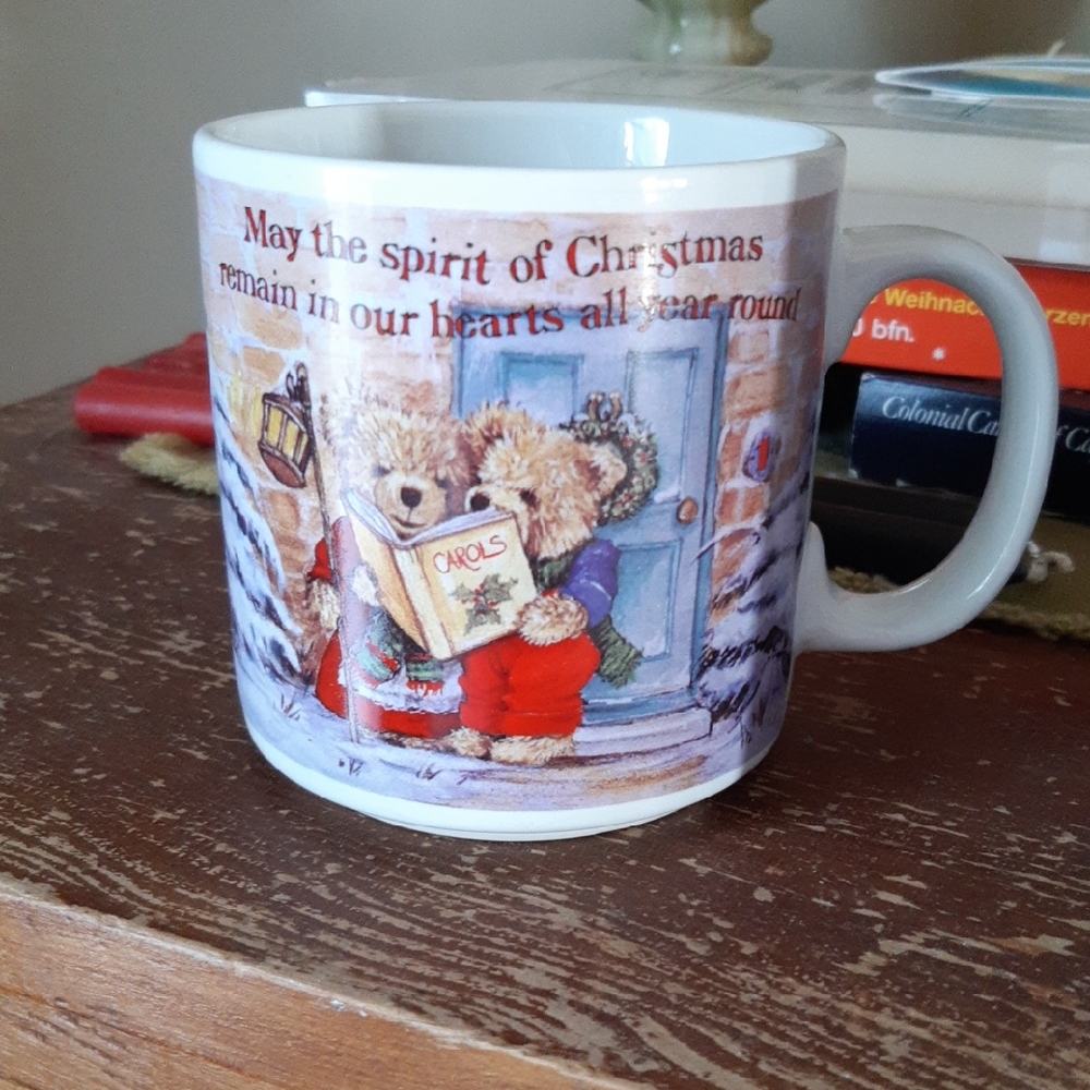 Christmas Russ Festive Teddy Bear Mug with Red and Blue Accents